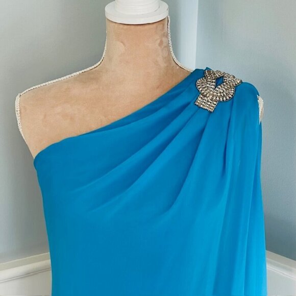 Vintage 90's Y2k Cache Rhinestone One Shoulder Draped Formal XS 2 - Picture 3 of 10